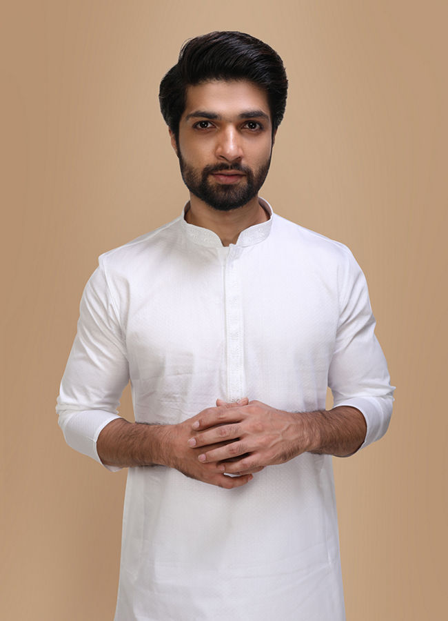 Ivory White Plain Kurta Set image number 0